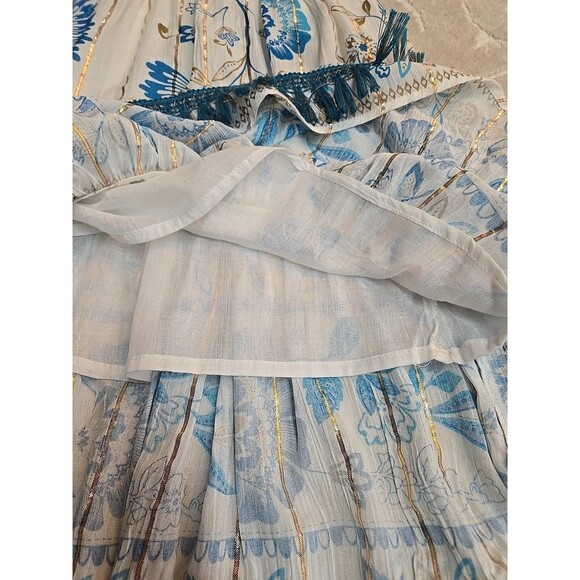 Me 2 Magic Anthropologie Sz M Blue White Gold Tiered Sleeveless Dress Sz L NWT - Picture 5 of 5